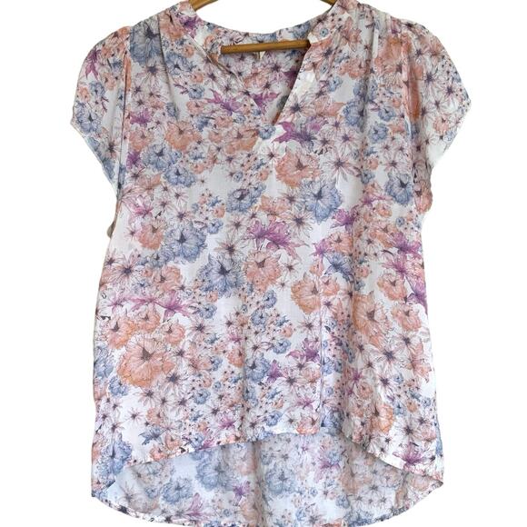 Cupio Tops - CUPIO Blue Pink Orange Floral Boho Ruffle Sleeve Top Blouse Sz M